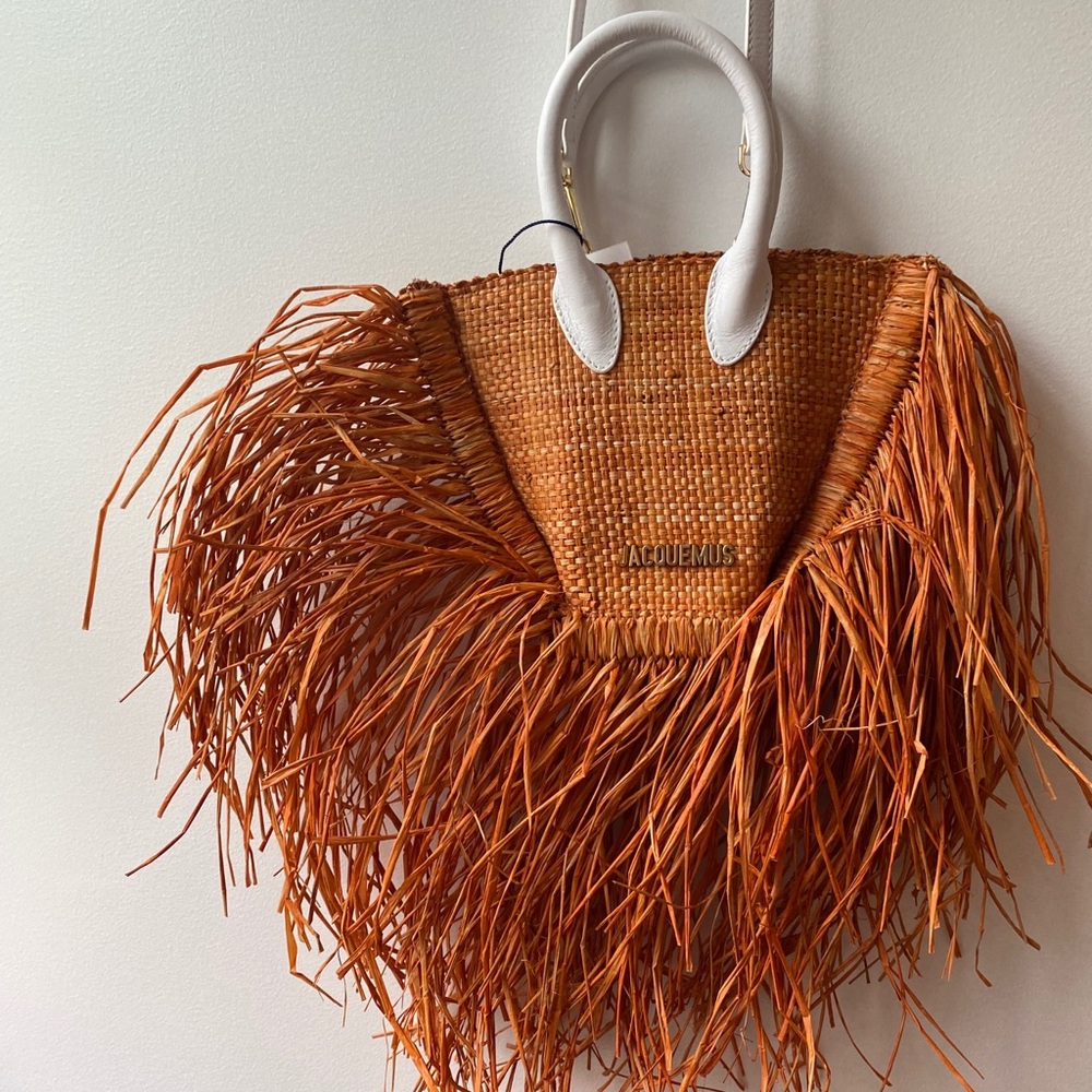 Jacquemus Le Petit Baci Raffia bag in terracotta